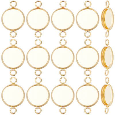 Beebeecraft 1 Box 30Pcs Cabochon Connector Settings 18K Gold Plated Stainless Steel 12mm Bezel Connector Charms for DIY Jewel...