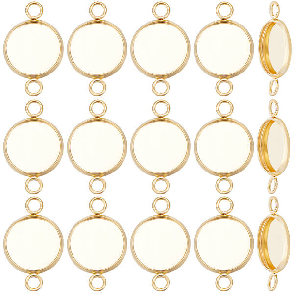 Beebeecraft 1 Box 30Pcs Cabochon Connector Settings 18K Gold Plated Stainless Steel 12mm Bezel Connector Charms for DIY Jewel...