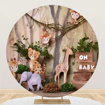 Aperturee Cute Animals Forest Safari Circle Baby Shower Backdrop | Baby Shower Round Backdrop | Baby Shower Arch Backdrop | C...