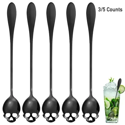 Skull Shaped Ice Tea Spoon, 3/5 Counts Stainless Steel Coffee Stirring Spoon, Kitchen Accessories Tableware for Home Cafe Bar...
