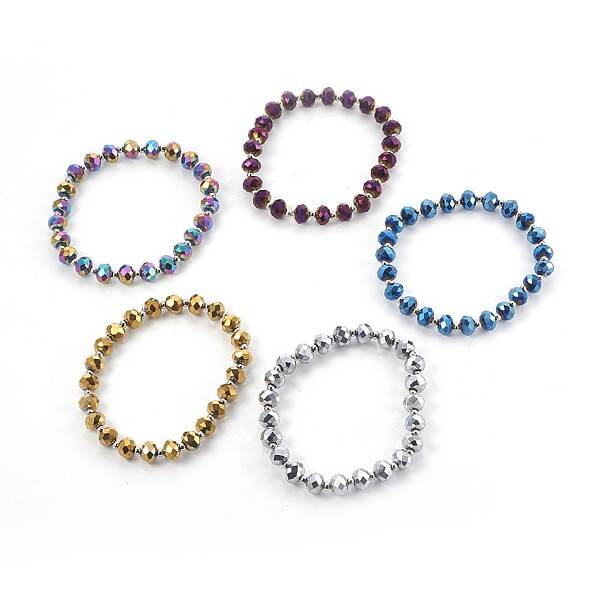 Electroplate Glass Stretch Bracelets