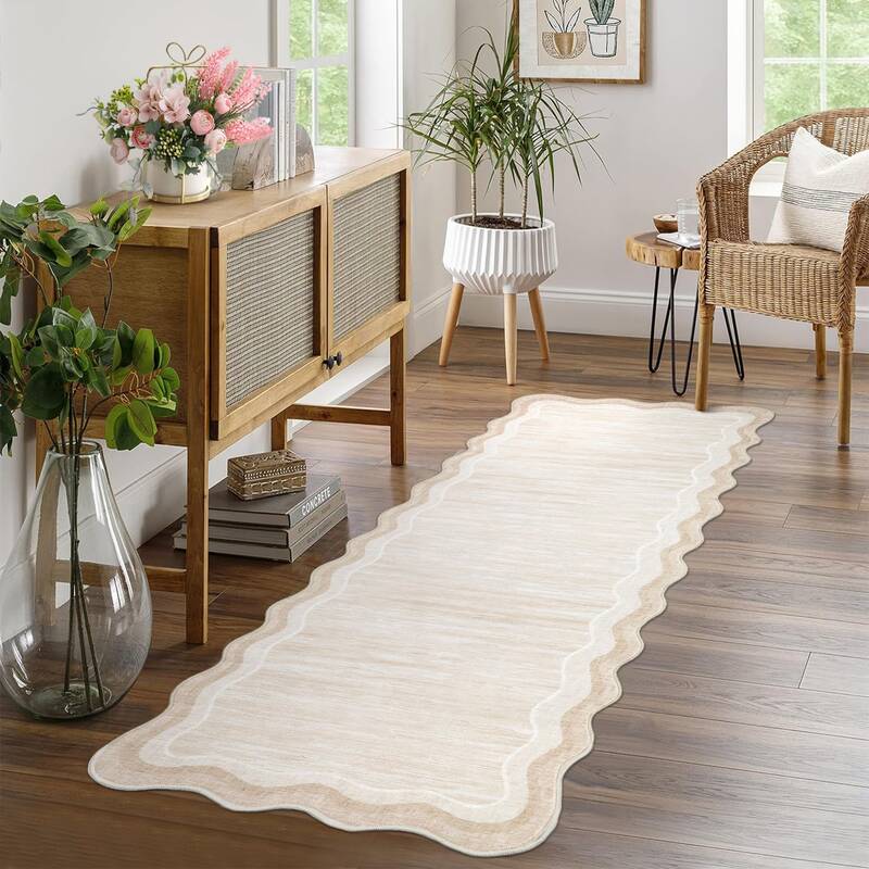 Garvee Washable Scalloped Rug Runner 2x6 Ultra-Soft Low Pile Hallway Rug, Non-Slip Non-Shedding Modern Carpet Runner, Washabl...