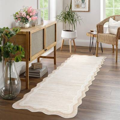 Garvee Washable Scalloped Rug Runner 2x6 Ultra-Soft Low Pile Hallway Rug, Non-Slip Non-Shedding Modern Carpet Runner, Washabl...