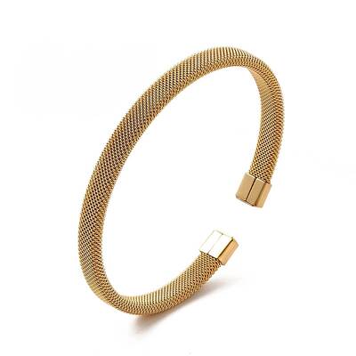 304 Stainless Steel Flat Mesh Chain Shape Open Cuff Bangle for Women