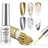 MIZHSE Gold and Silver Metallic Liner Gel Nail Art 3D Chrome Mirror Gel Paint 7ML, Metal Glossy Painting Drawing Line Swirl F...