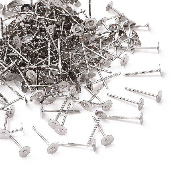 Tarnish Resistant 316 Surgical Stainless Steel Flat Round Blank Peg Stud Earring Settings
