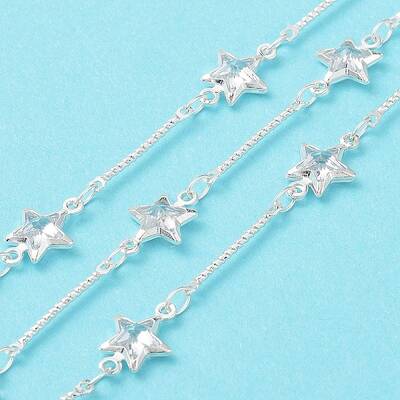 Glass Star & Brass Bar Link Chain