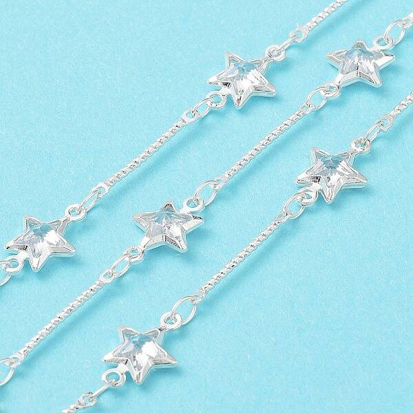 Glass Star & Brass Bar Link Chain