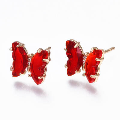 Cubic Zirconia Butterfly Stud Earrings with Glass