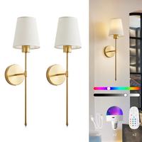 RGB Rechargeable Wall Sconce Set of 2 – Wireless LED Wall Lights with Remote, 13-Color Dimmable Bulbs for Bedroom, Living R...
