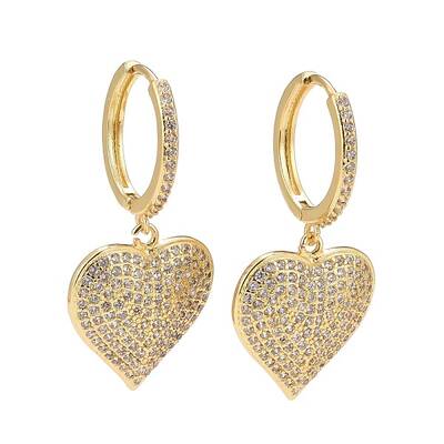 Cubic Zirconia Heart Dangle Hoop Earrings