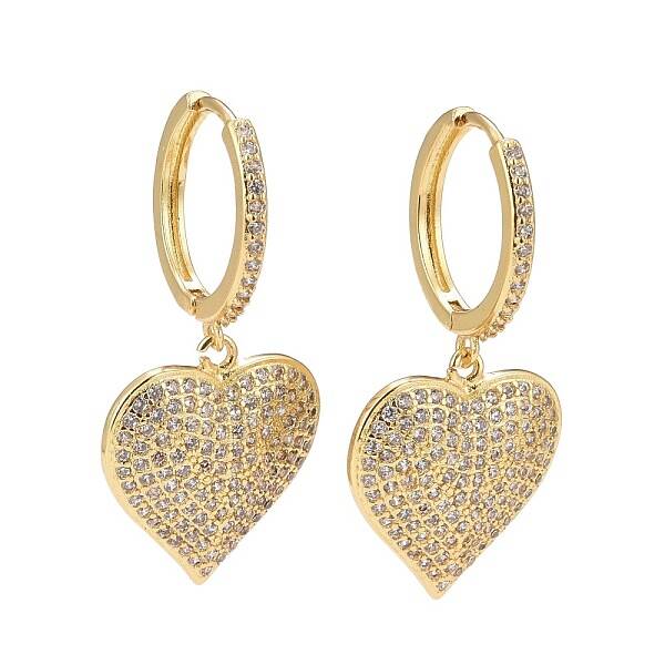 Cubic Zirconia Heart Dangle Hoop Earrings