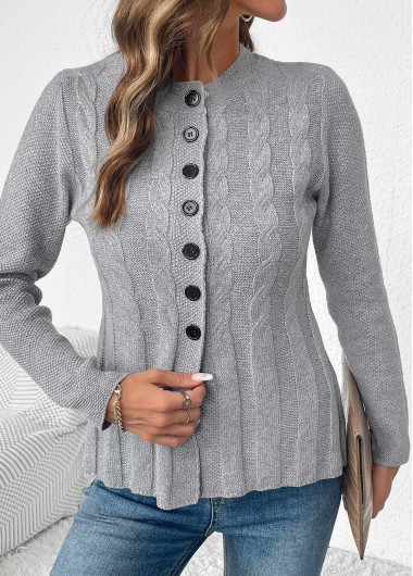 Modlily Grey Tummy Coverage Long Sleeve Round Neck Cardigan - L