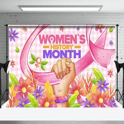 Aperturee Pink Plaid Floral Womens History Month Backdrop | Party Decoration | Backdrop Sunflower Party Decorations | Custom ...