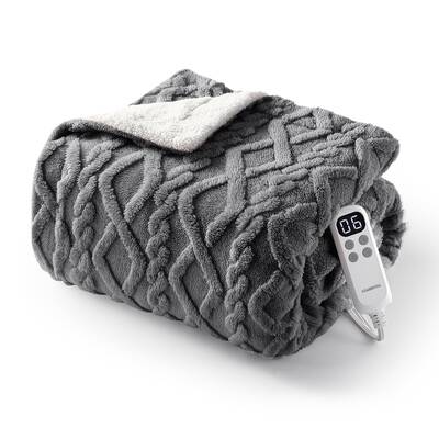 Garvee Electric Throw Blanket Heated Blanket, Sherpa Tufted Heating Lap Blankets with 6 Heating Levels (Grey, Queen 84x90...