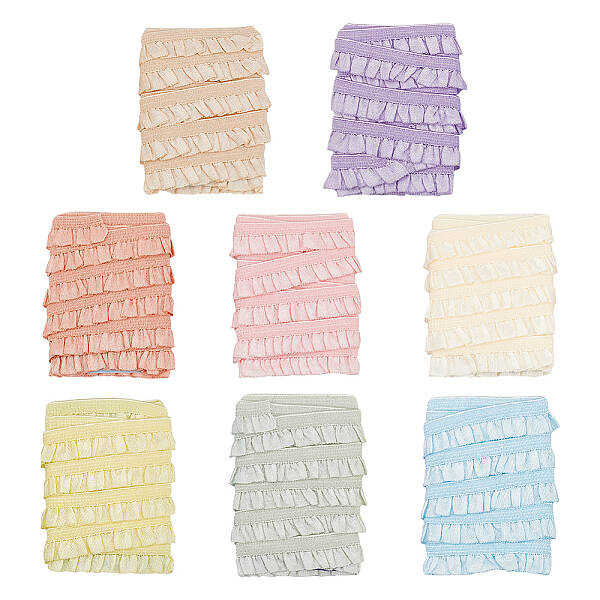 8Pcs 8 Colors 1M Polyester Ruffled Elastic Lace Trim