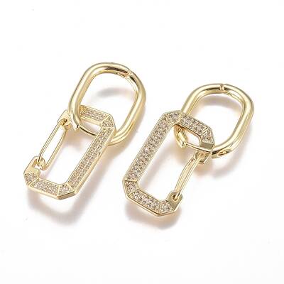 Brass Micro Pave Cubic Zirconia Dangle Huggie Hoop Earrings