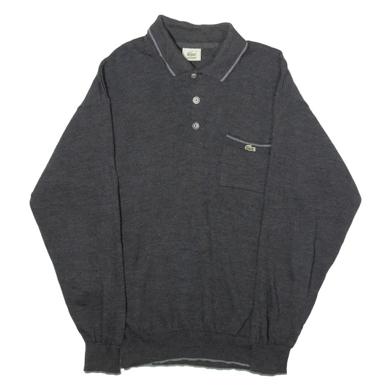 LACOSTE Mens Jumper Grey Collared Tight Knit Wool XL