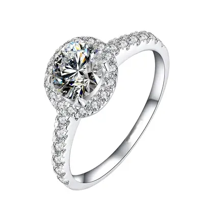 Sterling Silver Round Shaped Moissanite Couple Engagement Ring