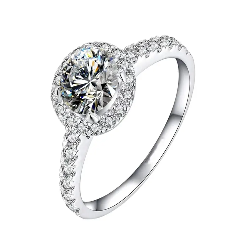 Sterling Silver Round Shaped Moissanite Couple Engagement Ring