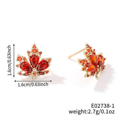 Cute Luxe Maple Leaf Sparkly Brass Stud Earrings for All Occasions