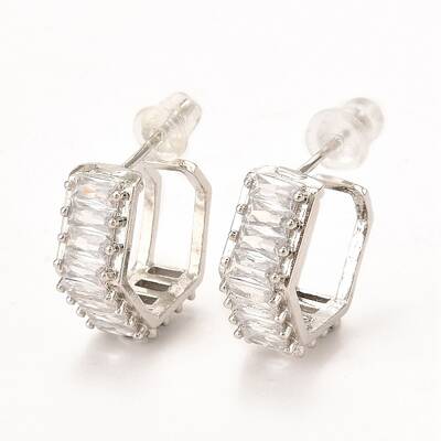 Brass Micro Pave Cubic Zirconia Stud Earrings