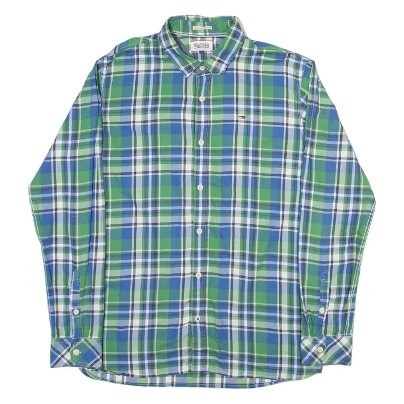 TOMMY HILFIGER Mens Shirt Green Check Long Sleeve L