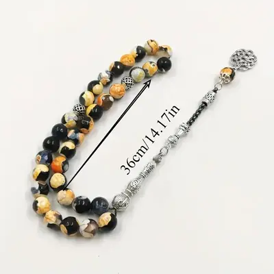 1pc Fashion Natural Agate Prayer Beads, 14.17 Inch Tasbih Muslim Rosary, Unisex Hand Strung Prayer Accessory with Metal Penda...