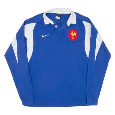 NIKE France Rugby Boys Polo Shirt Blue Long Sleeve XL