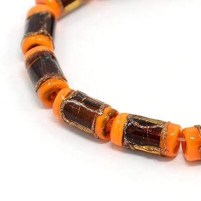 Handmade Gold Sand Lampwork Column Beads Strands