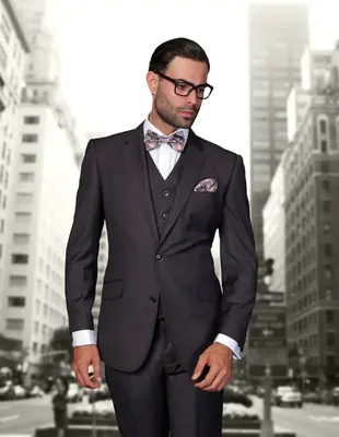 Statement Men's 100% Wool 3 Piece Suit - Solid Colors Outlet