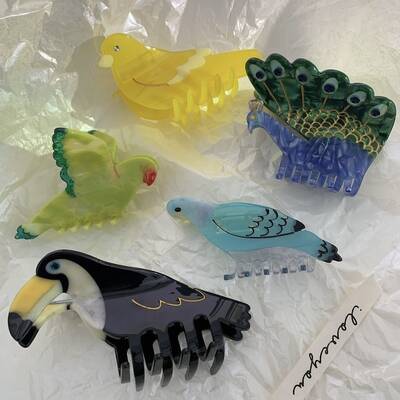 French Peacock Parakeet Animal Hair Claw, Cute Birds Hair Claw, Hair Claw Clip