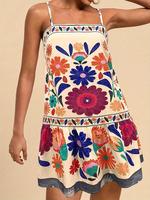 Women's Floral Print Cami Dress, Boho Spaghetti Strap Short Dress for Beach Holiday Vacation, Ladies Summer Clothes, Womenswe...