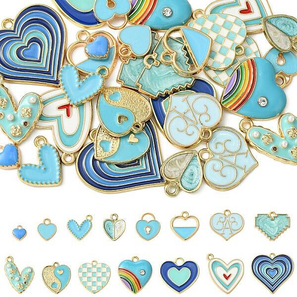 30Pcs 15 Styles Alloy Enamel Pendants