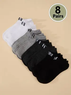 Men's Striped Print Ankle Socks, Jacquard Knits Crew Socks, Soft Breathable Low Cut Sports Socks for Men, Stylish Menswear, C...
