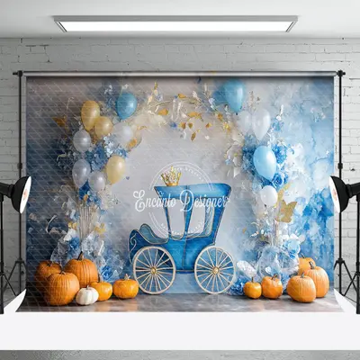 Aperturee White Blue Wall Carriage Pumpkin Cake Smash Backdrop - Aperturee