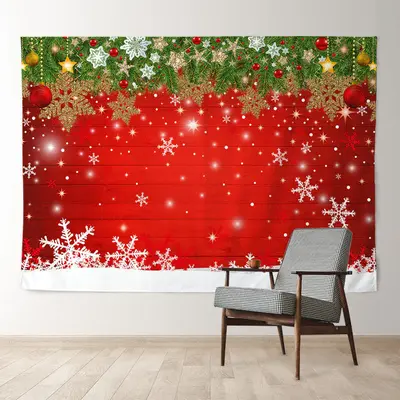 Aperturee White Gold Snowflake Red Wood Christmas Backdrop