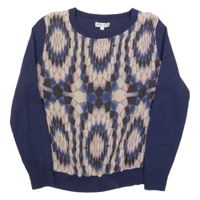 REISS Womens Printed Top Blue Long Sleeve Wool Geometric L
