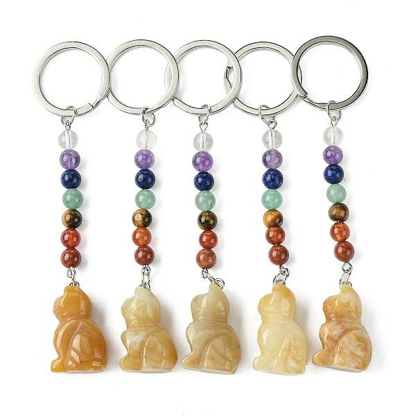 Cat Natural Topaz Jade Keychain
