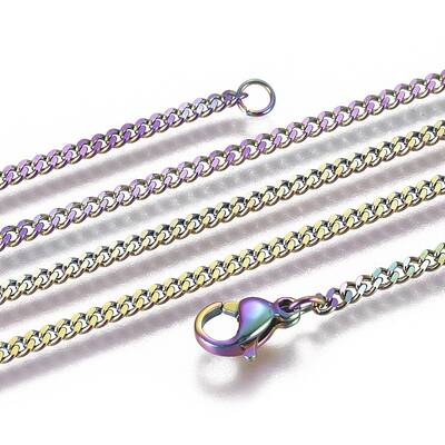 PVD Vacuum Plating 304 Stainless Steel Curb Chain Necklaces
