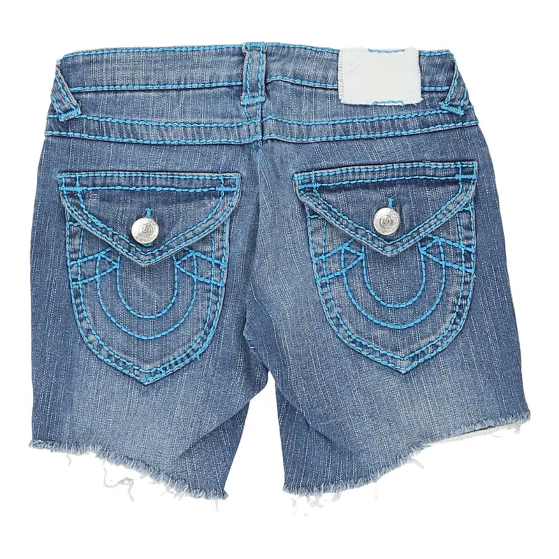 Made in USA True Religion Contrast Stitch Denim Shorts - 29W UK 6 Blue Cotton