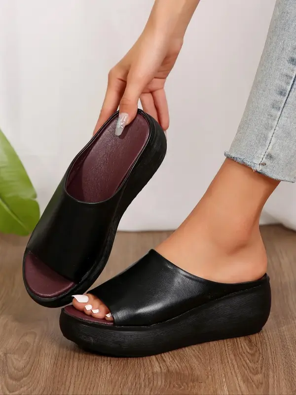Women's Summer Solid Color Slip on Wedge Sandals, Casual Comfortable Breathable Sandals for Summer, Female All-match Round To...