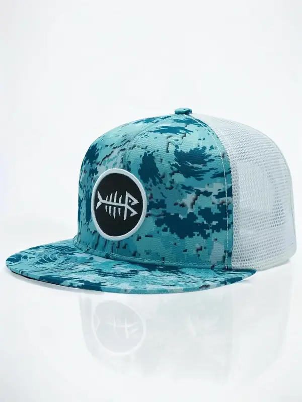 Casual Sportive Camo/fishbone/plant Print Flat Brim Trucker Cap, Gym Clothing, Embroidery Adjustable Snapback Hat, Back To S...