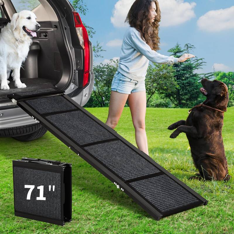 Garvee Heavy Duty Dog Ramp for Cars, 71 x 17 Folding Pet Ramp for Large Dogs with Non-Slip Surface Portable Dog Car Ramp ...