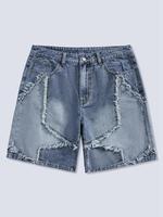 4th of July Frayed Hem Star Pattern Wide Leg Jorts Denim Shorts with Pocket