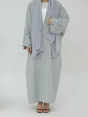 Women's Heart Print Drop Shoulder Abaya Without Hijab, Modest Long Sleeve Arabic Clothing, Ladies Islamic Clothes for All Sea...