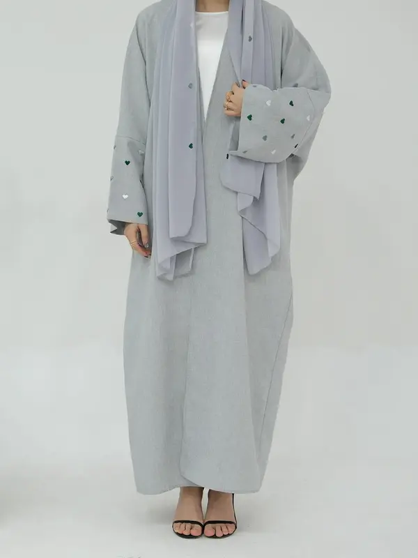 Women's Heart Print Drop Shoulder Abaya Without Hijab, Modest Long Sleeve Arabic Clothing, Ladies Islamic Clothes for All Sea...