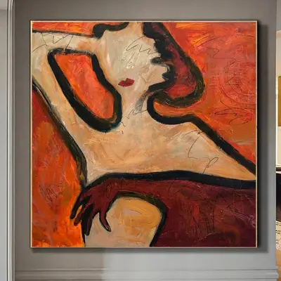 Large Original Woman Paintings On Canvas Abstract Minimalistic Wall Art Modern Figurative Fine Art | WOMAN IN RED
