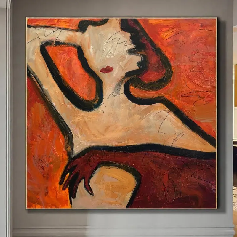 Large Original Woman Paintings On Canvas Abstract Minimalistic Wall Art Modern Figurative Fine Art | WOMAN IN RED