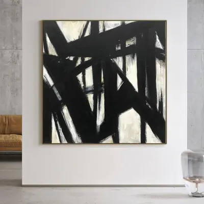 Original Abstract Black And White Art Franz Kline style Paintings On Canvas Heavy Textured Wall Art Modern Fine Art | NEW BEG...